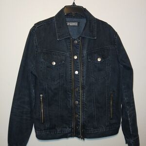 Lip Service  Denim Trucker Jacket Size Small Skull Button Zip Goth Punk Y2K